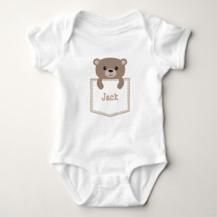 cute bear in pocket personalised baby bodysuit