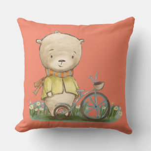 cute bear in the meadow with a bike cushion