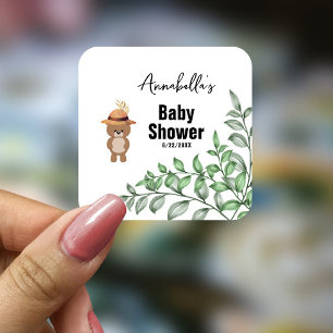 Cute Bear in the Wood Baby Shower Square Sticker