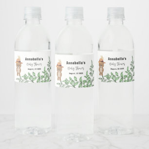 Cute Bear in the Wood Baby Shower Water Bottle Label