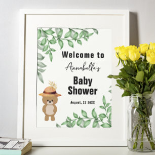 Cute Bear In the Wood Welcome Baby Shower Poster