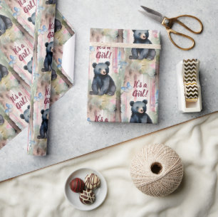 Cute Bear Its a Girl Baby Shower Wrapping Paper