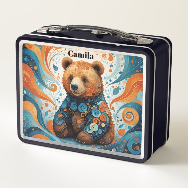 Cute Bear Kid's Metal Lunch Box (Back)