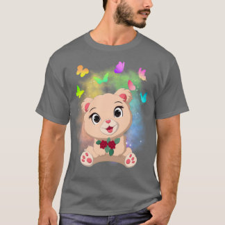 Cute Bear magic dust Colours and Butterflies Color T-Shirt