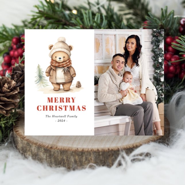 Cute Bear Merry Christmas Photo Holiday Postcard (Creator Uploaded)