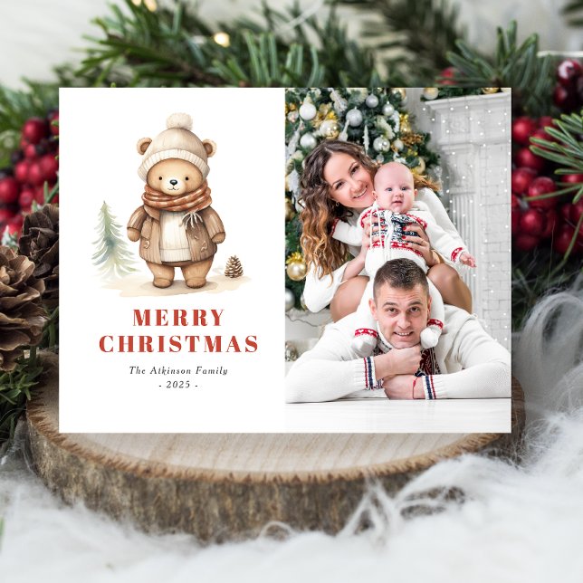 Cute Bear Merry Christmas Photo Holiday Postcard (Creator Uploaded)