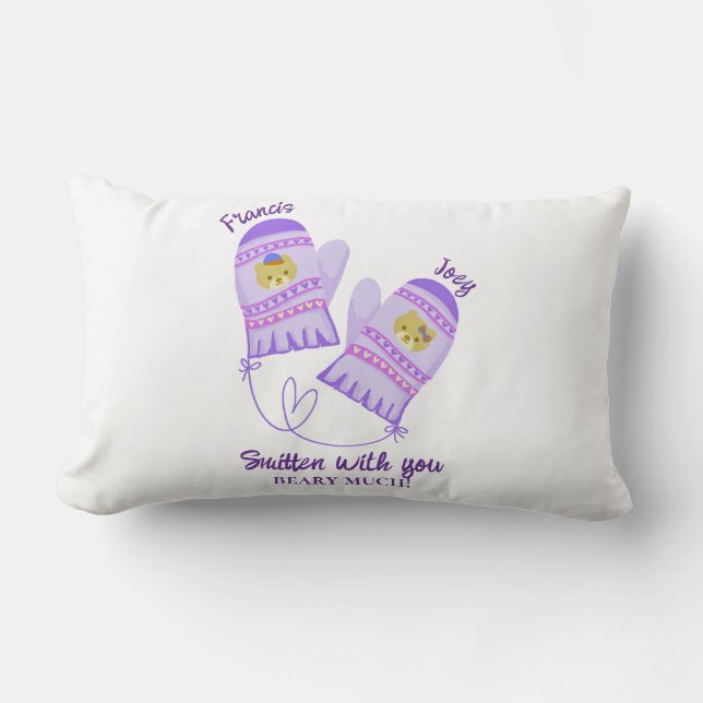 Cute Bear Mittens Personalized Lovers Throw Pillow (Front)