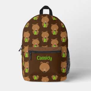 Cute Bear Monogram Kids Name Printed Backpack