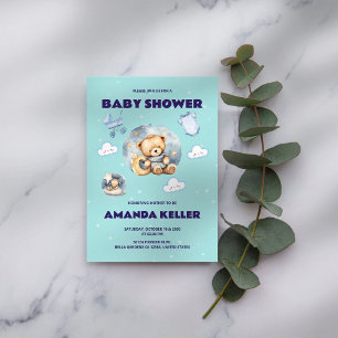 Cute Bear & Moon Baby Shower Invitation
