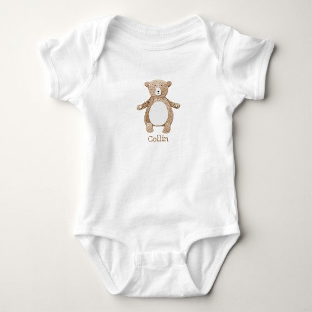 Cute Bear Name Personalised Baby Boy Bodysuit (Front)