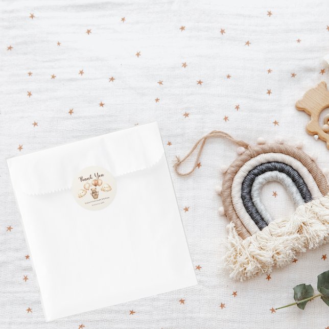 Cute Bear Neutral Baby Shower Classic Round Sticker (Creator Uploaded)