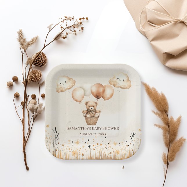 Cute Bear Neutral Baby Shower Paper Plate (Creator Uploaded)