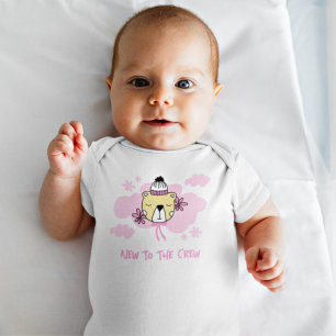 Cute Bear New To The Crew Pink Baby Girl Bodysuit