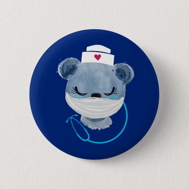 Cute Bear Nurse Wearing a Medical Mask 6 Cm Round Badge (Front)