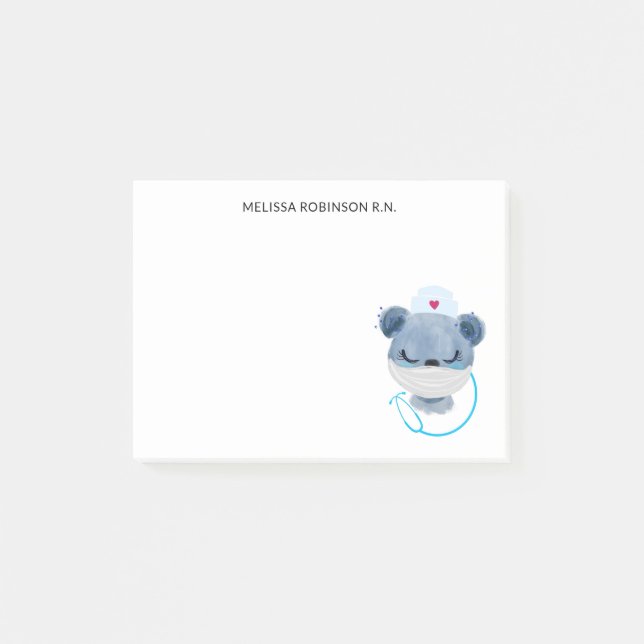 Cute Bear Nurse Wearing a Medical Mask Post-it Notes (Front)