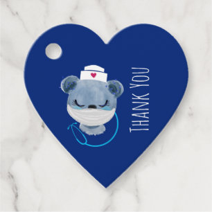 Cute Bear Nurse Wearing a Medical Mask Thank You Favour Tags