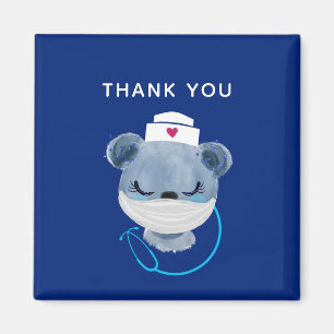Cute Bear Nurse Wearing a Medical Mask Thank You Magnet