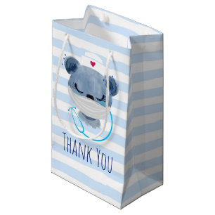 Cute Bear Nurse Wearing a Medical Mask Thank You Small Gift Bag