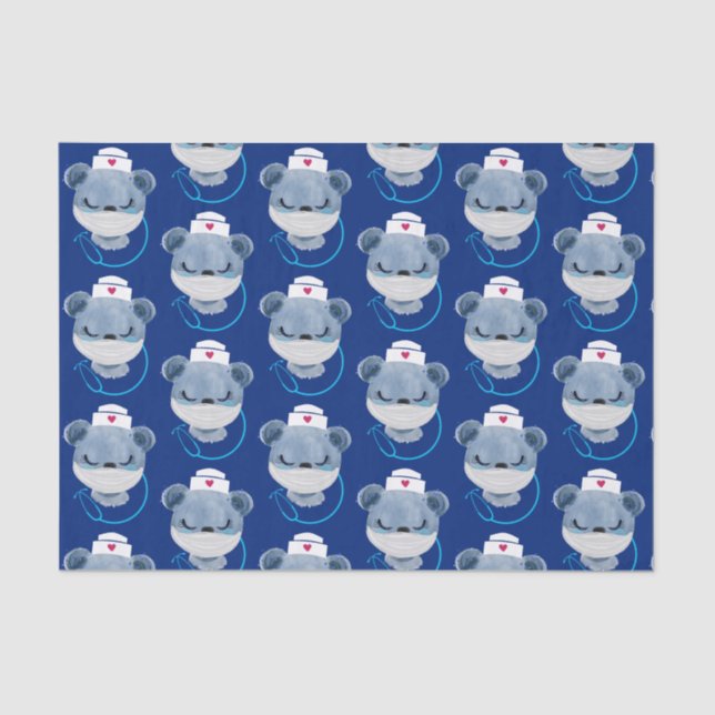 Cute Bear Nurse Wearing a Medical Mask Tissue Paper (Front)