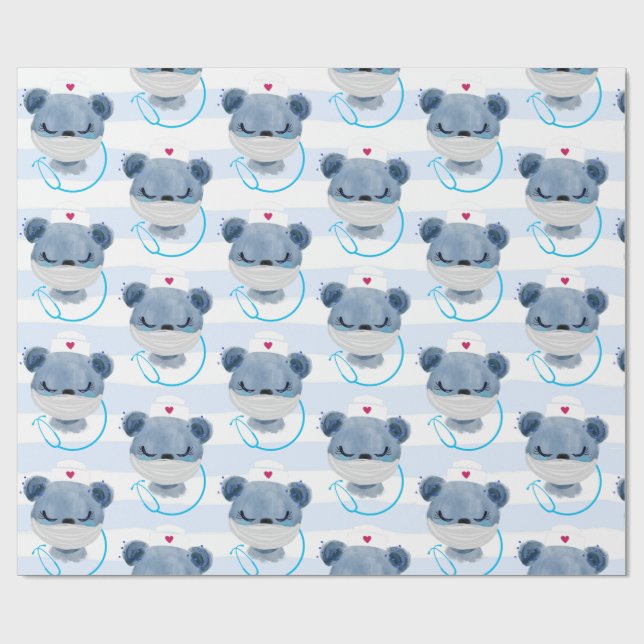 Cute Bear Nurse wearing a Protective Mask Wrapping Paper (Flat)