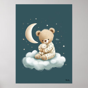 Cute Bear on Cloud Nursery Bedtime Wall Art