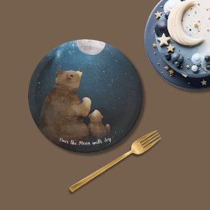 Cute Bear Over The Moon Paper Plate