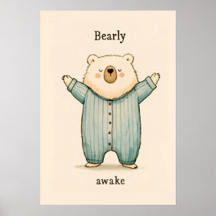 Cute Bear Pajama Nursery Illustration Poster