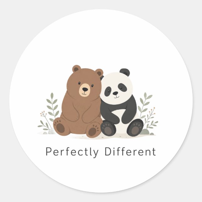  Cute Bear & Panda Neurodiversity Inclusion  Classic Round Sticker (Front)
