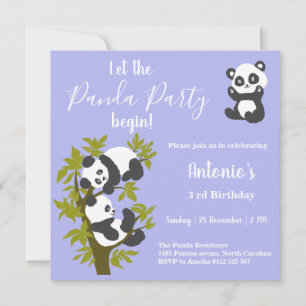 Cute Bear Pandas Party Boy Birthday Invitation