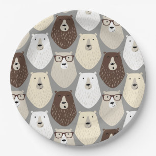 Cute Bear Pattern Fathers Day Gift Funny Dad Bear Paper Plate