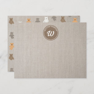 Cute Bear Pattern Initial Monogram Card