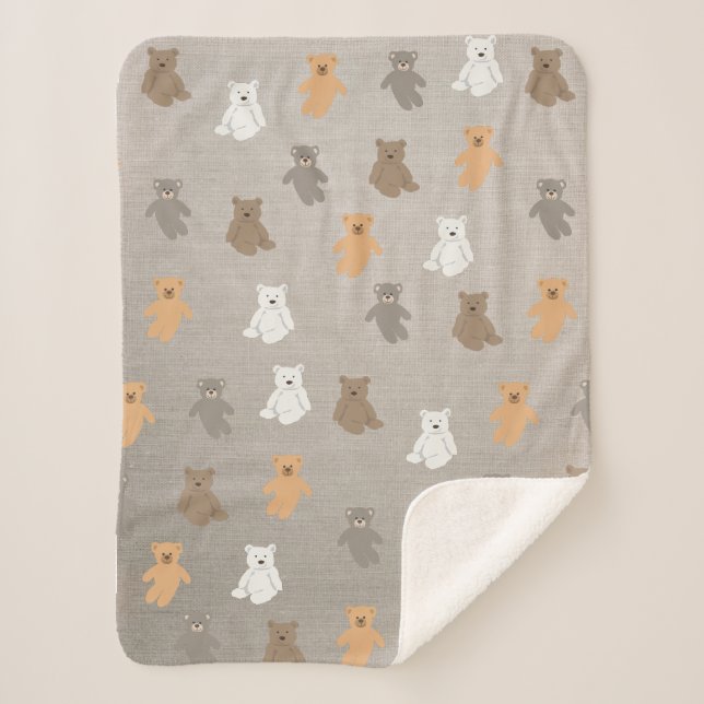 Cute Bear Pattern  Sherpa Blanket (Front)