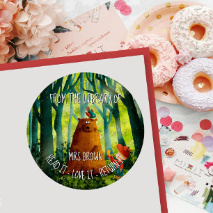 Cute Bear Personalised Book Plate Custom Childre Classic Round Sticker