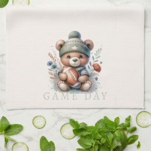 Cute Bear Personalised Football Tea Towel