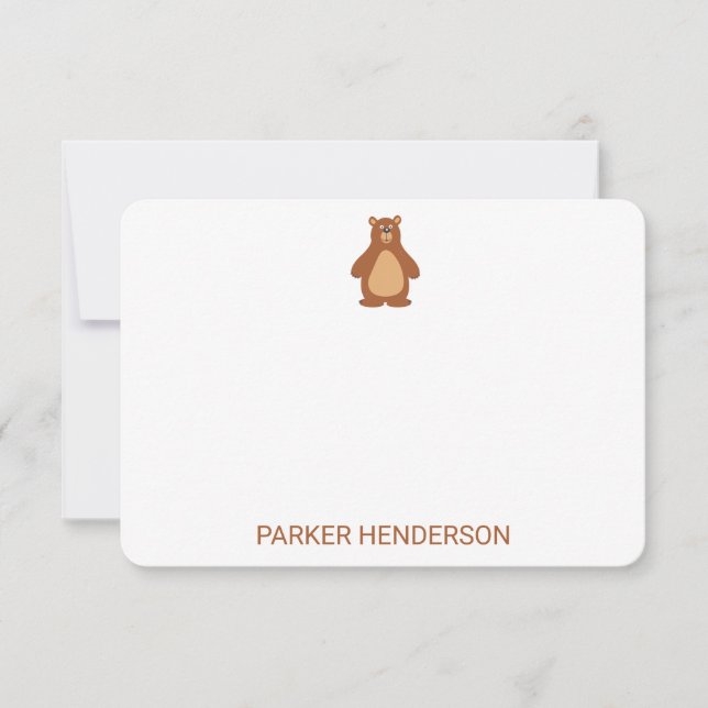 Cute Bear Personalised Kids Stationery Note Cards (Front)
