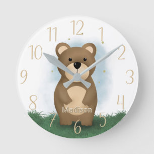 Cute Bear Personalized Gender Neutral Round Clock