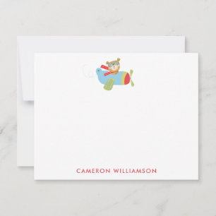Cute Bear Pilot Flying Personalised Stationery Card