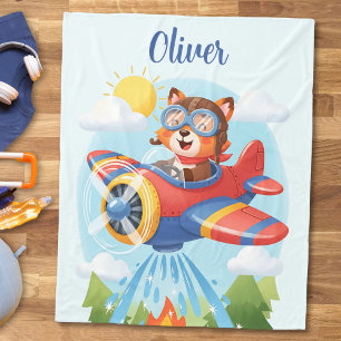 Cute Bear Pilot in Firefighting Aeroplane Fleece Blanket