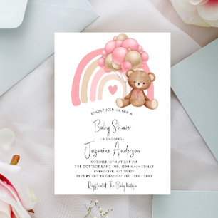 Cute bear pink baby shower Invitation