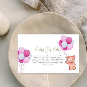 Cute Bear Pink Balloon Baby Shower Books for Baby Enclosure Card