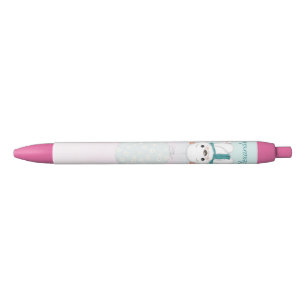 Cute Bear Pink Custom Name kids Blue Ink Pen
