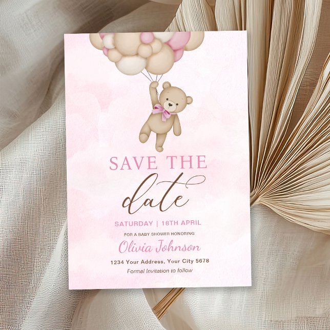 Cute Bear Pink Save the Date Invitation (Creator Uploaded)