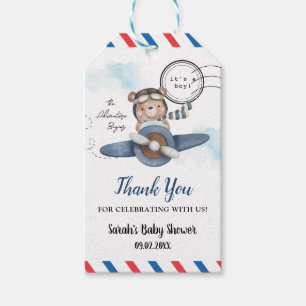 Cute Bear Plane Adventure Begins Boy Baby Shower Gift Tags