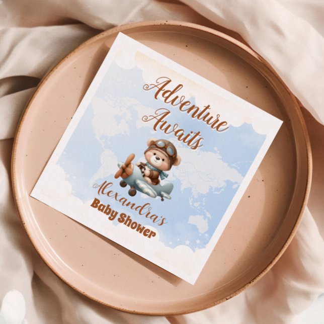 Cute Bear Plane Adventure Begins Napkin (Creator Uploaded)