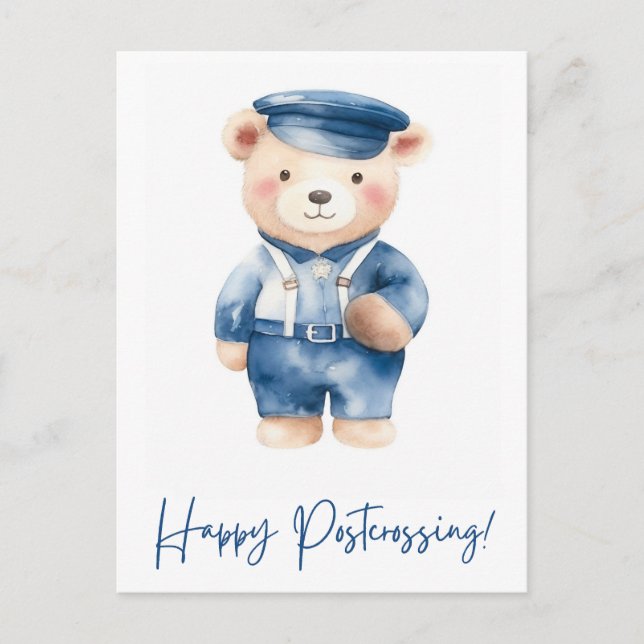 Cute bear postman | Postcrossing | Watercolor  Postcard (Front)