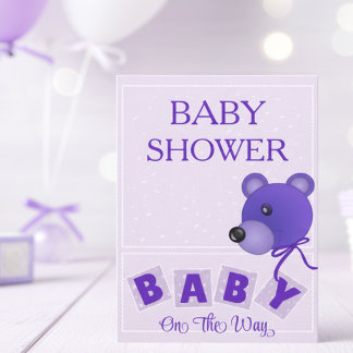 Cute Bear Purple Blue Baby Shower Invitation