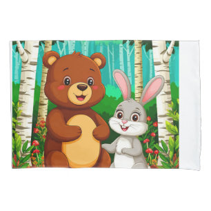 🐻🐰 Cute Bear & Rabbit Forest Friendship 🌿 Pillowcase