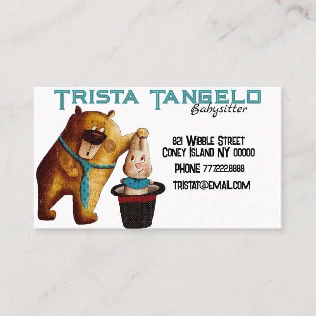  Cute Bear Rabbit Magic Hat Babysitter  Business Card (Front)