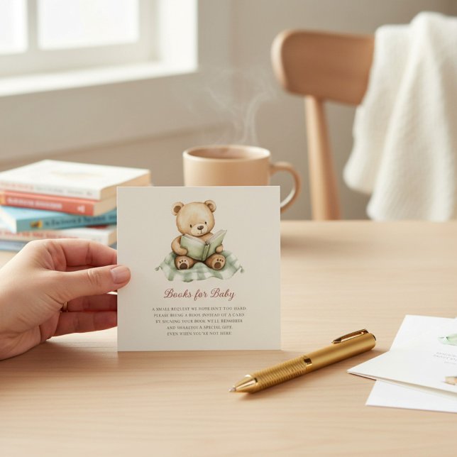 Cute Bear Reading Book Baby Shower Book Request  Enclosure Card (Creator Uploaded)