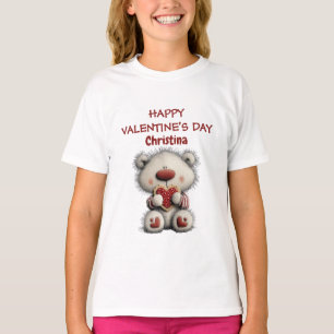 Cute Bear Red Happy Valentines Day Custom Name T-Shirt